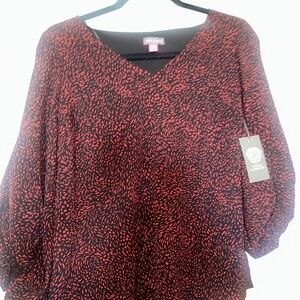 Vince Camuto Red and Black Patterned Top